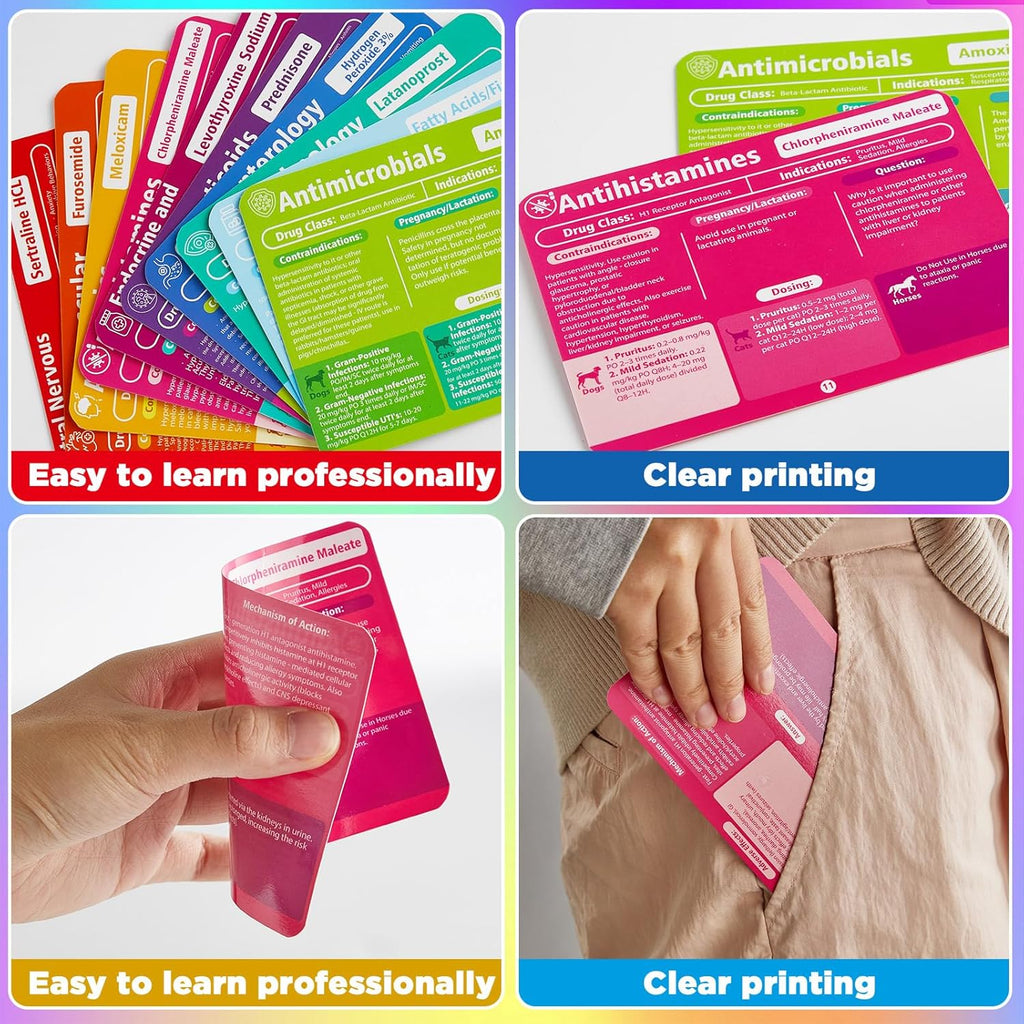 50 Veterinary Pharmacology Flashcards Vet Tech Study Materials for Dogs Cats & Horses Essential Vet School Supplies &