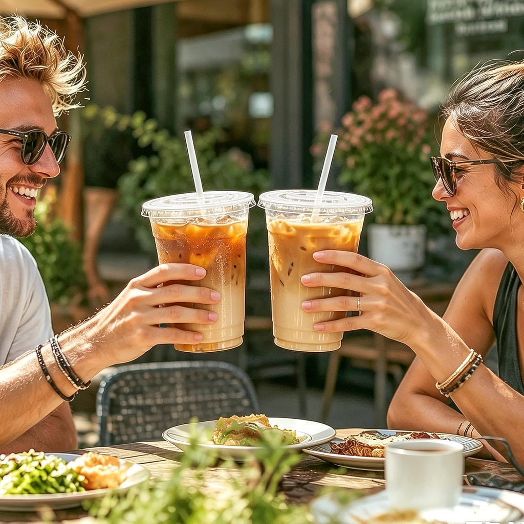 20 oz 100 Pack Clear Plastic Iced Coffee Cups with Lids Disposable