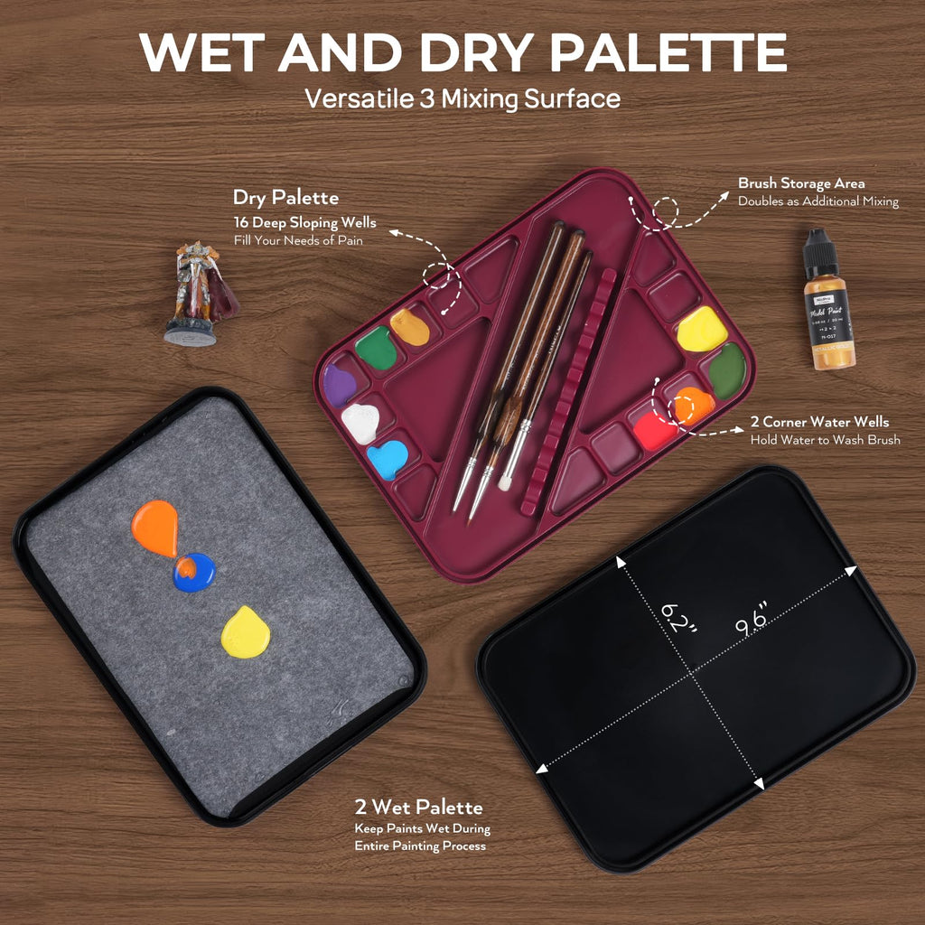 Miniature Painting Kit with Wet Palette, Painting Handle & Brushes