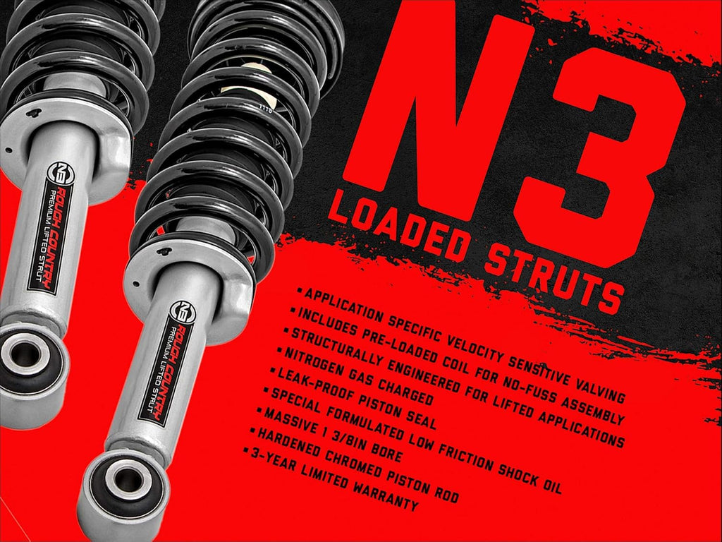Rough Country N3 Loaded Struts for Chevy Silverado & GMC Sierra 1500 (2019-2025) 3.5" Lift - Pre-Loaded Coil Strut, Bolt-on Install, Set of 2