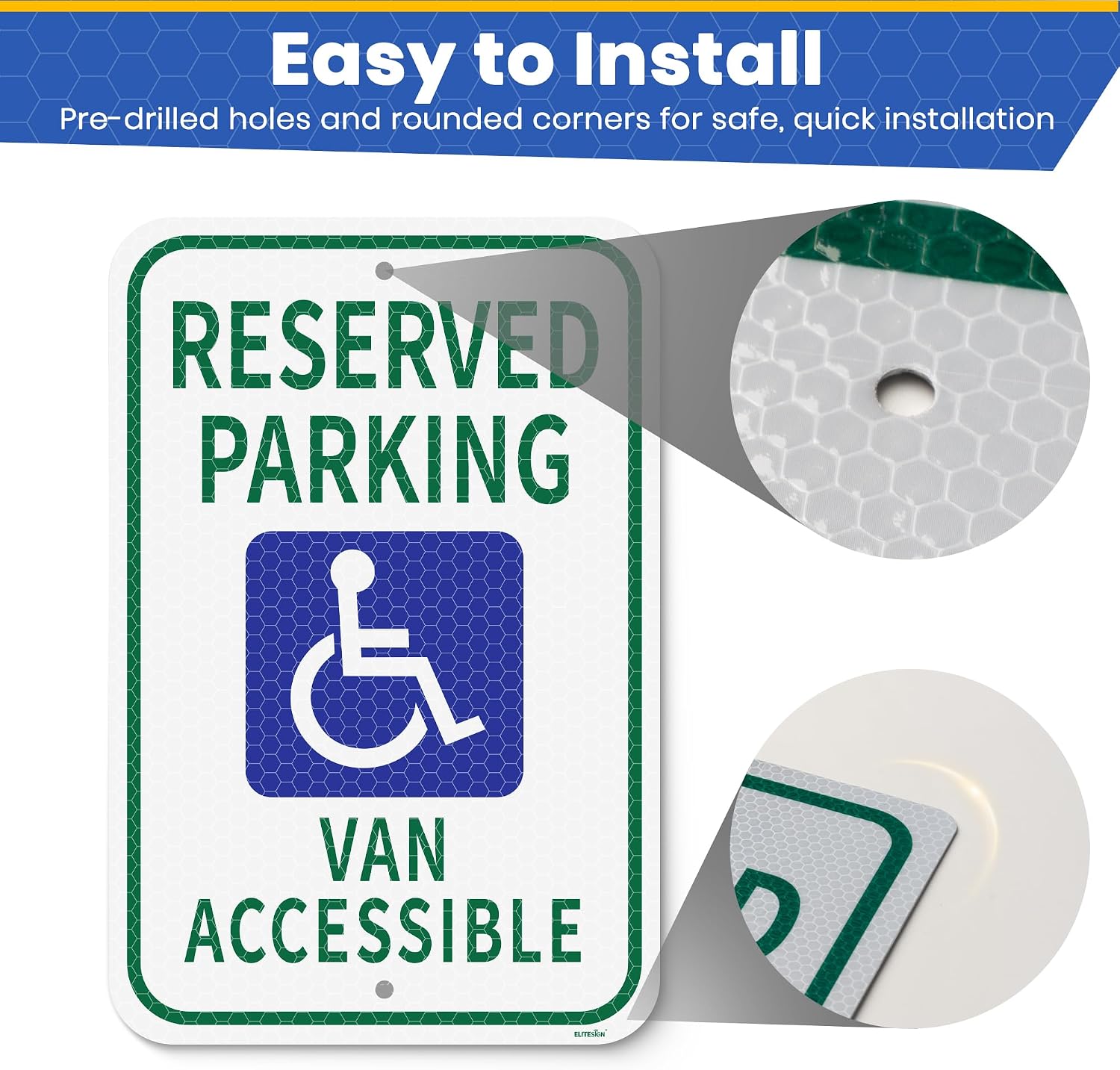 Handicap Parking Sign 12x18 inch Reserved Parking Sign 3M High Intensity Grade Reflective UV Protected & Weather
