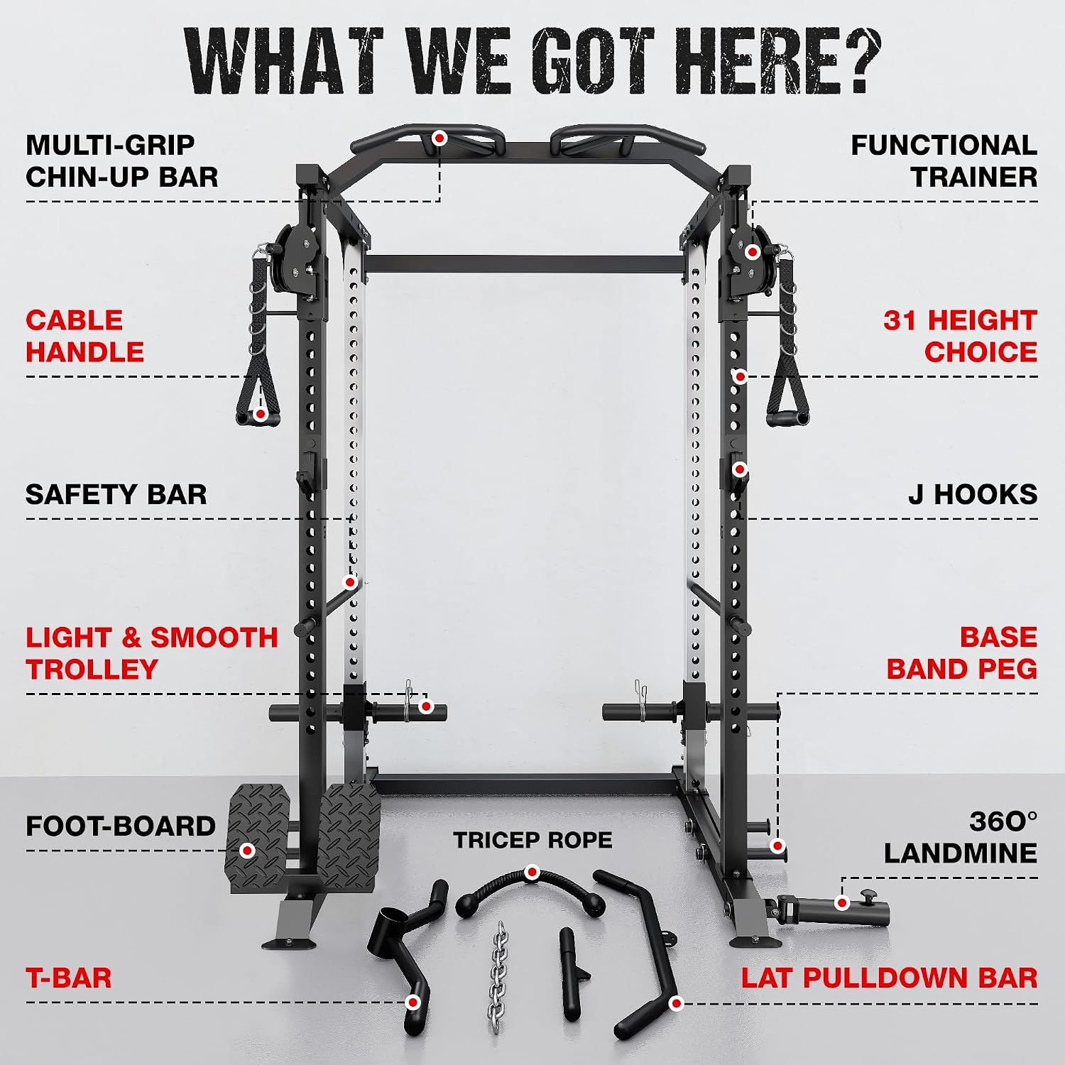 DP01 Power Cage, 2000LBS Squat Rack with Cable Crossover and Dual Independent Pulley System, Full Cage for Full Body