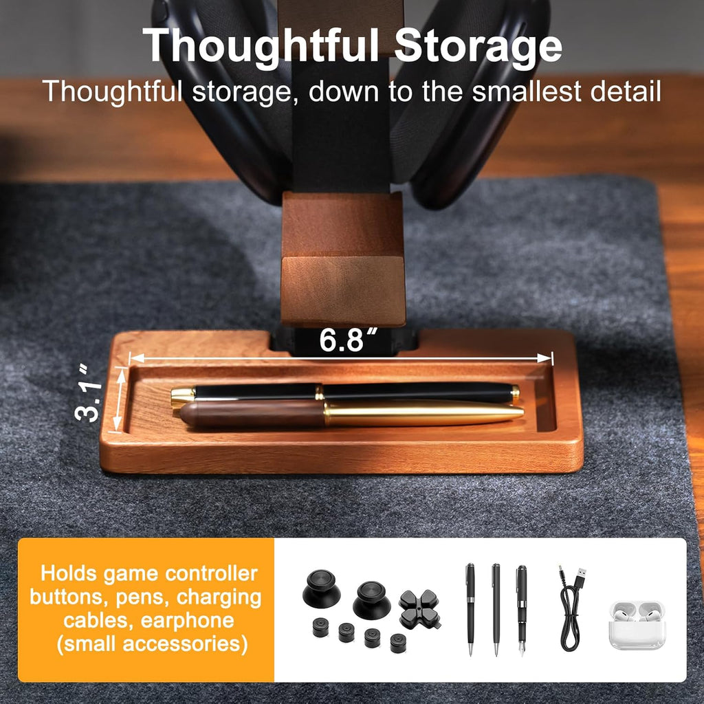 Solid Wood Controller Holder and Headphone Stand, Controller Stand for Desk | Dual Gaming Controller Organizer Rack