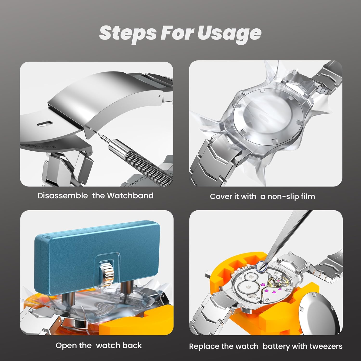 Watch Battery Replacement Kit, Watch Repair Screwdriver, Watch Band Replacement tool, Watch Wrench Back Remover