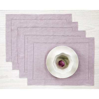 100% Pure Linen Placemats Lilac Hemstitch, 14 x 19 in, Set of 4