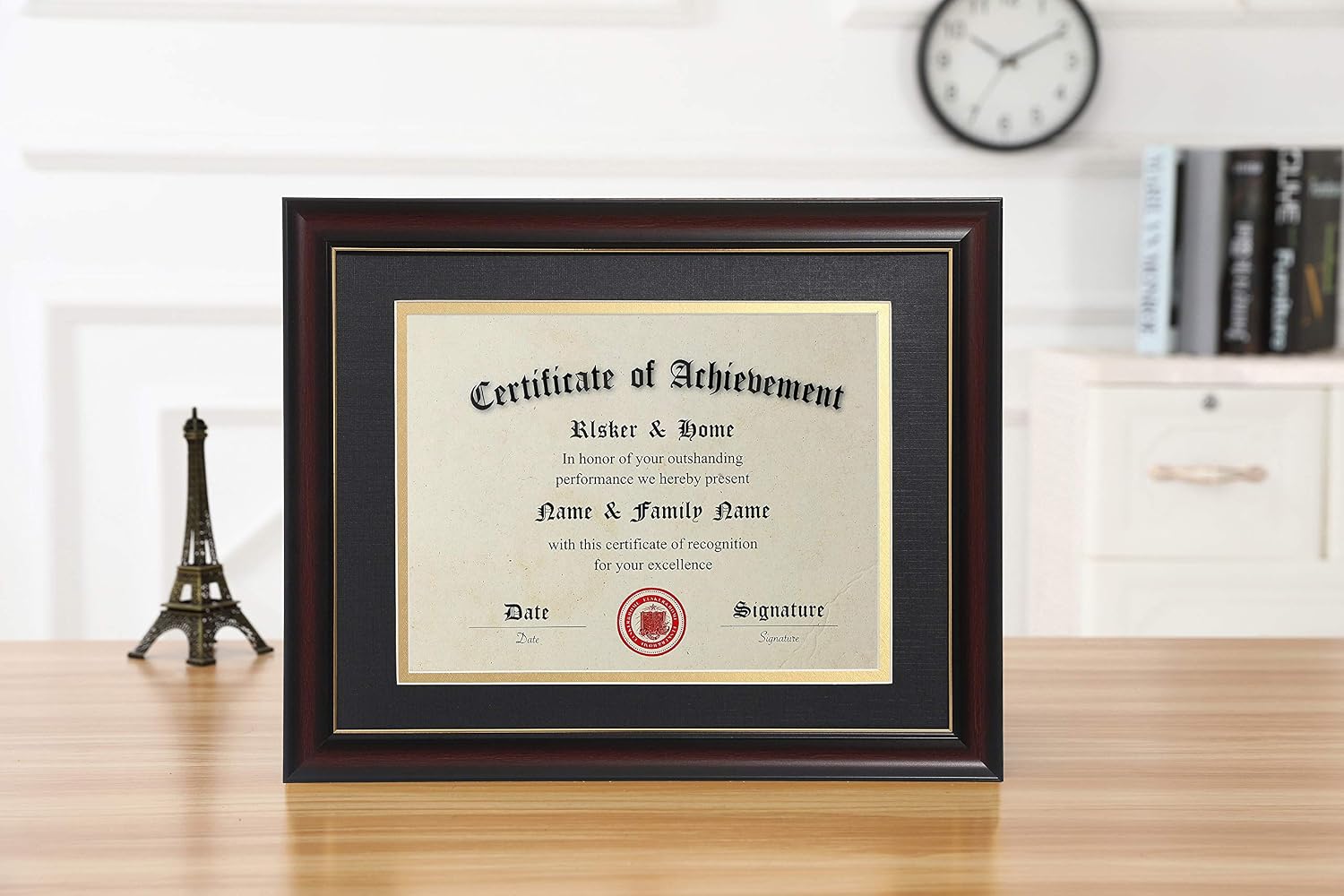 8.5x11 Diploma Frames with Mat Cherry Matte Black with Gold Rim | 8.5x11 Inch With Mat or 11x14 Inch Without Mat