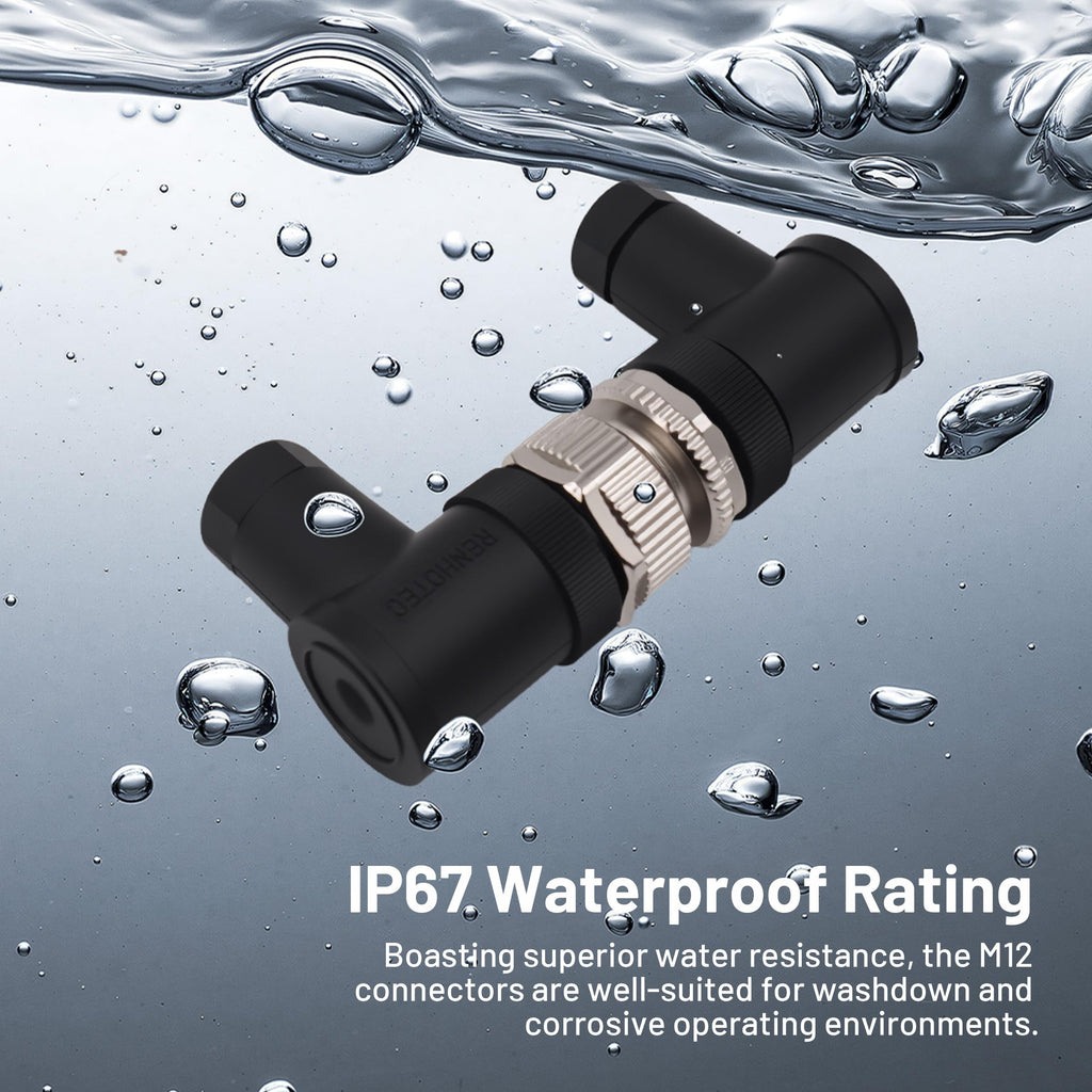 M12 Aviation Connector,4pcs 5-Pin Female Right Angle Socket Panel A Code Field Wireable IP67 Waterproof Industrial Circular Connector