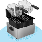 Electric Double Deep Fryer with 2 Baskets & Lids,6L Total Capacity