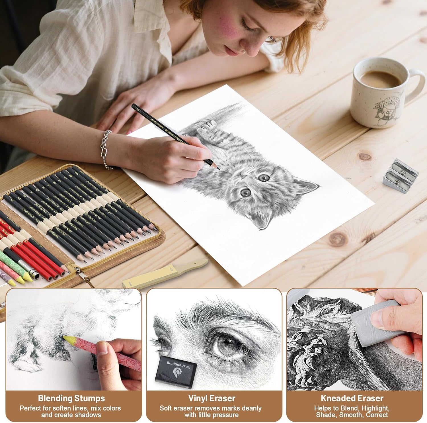 Sketching and Drawing Pencils Set 26pcs, Art Supplies Drawing pencil Kit,Graphite Charcoal Professional Pencils Set