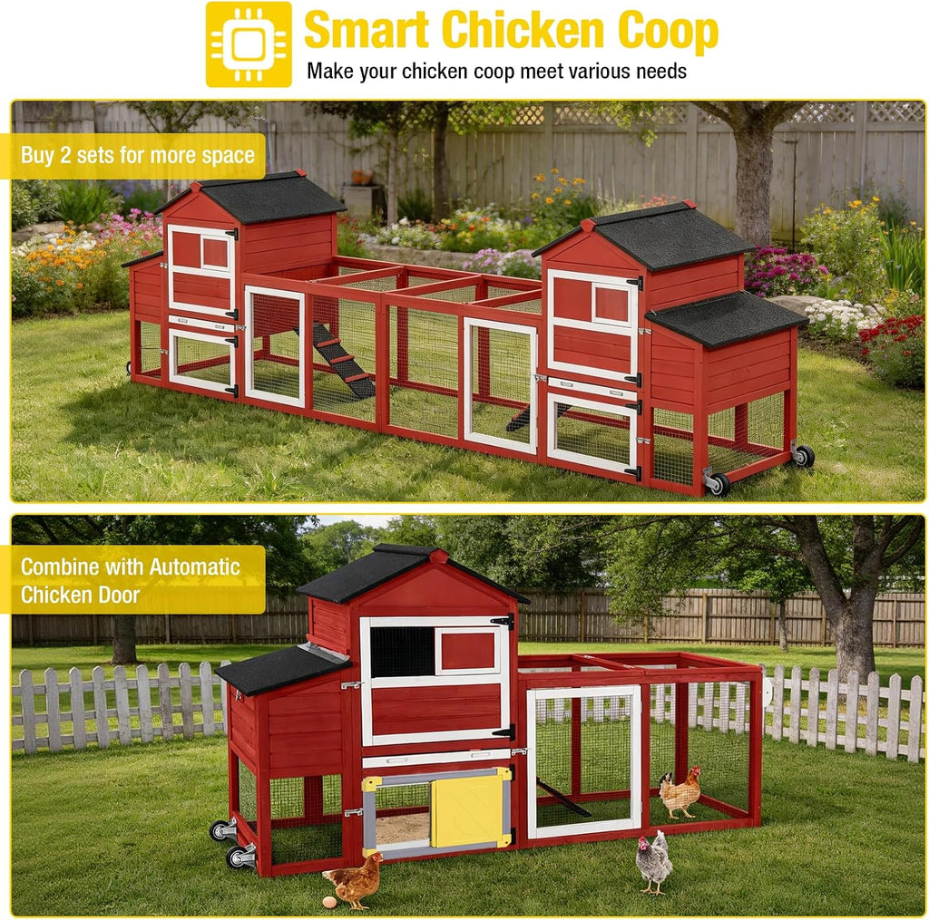 Mobile Chicken Coop with Wheels for 4-6 Chickens, Backyard Expandable Chicken House Duck Cage with Run, 2 Nesting