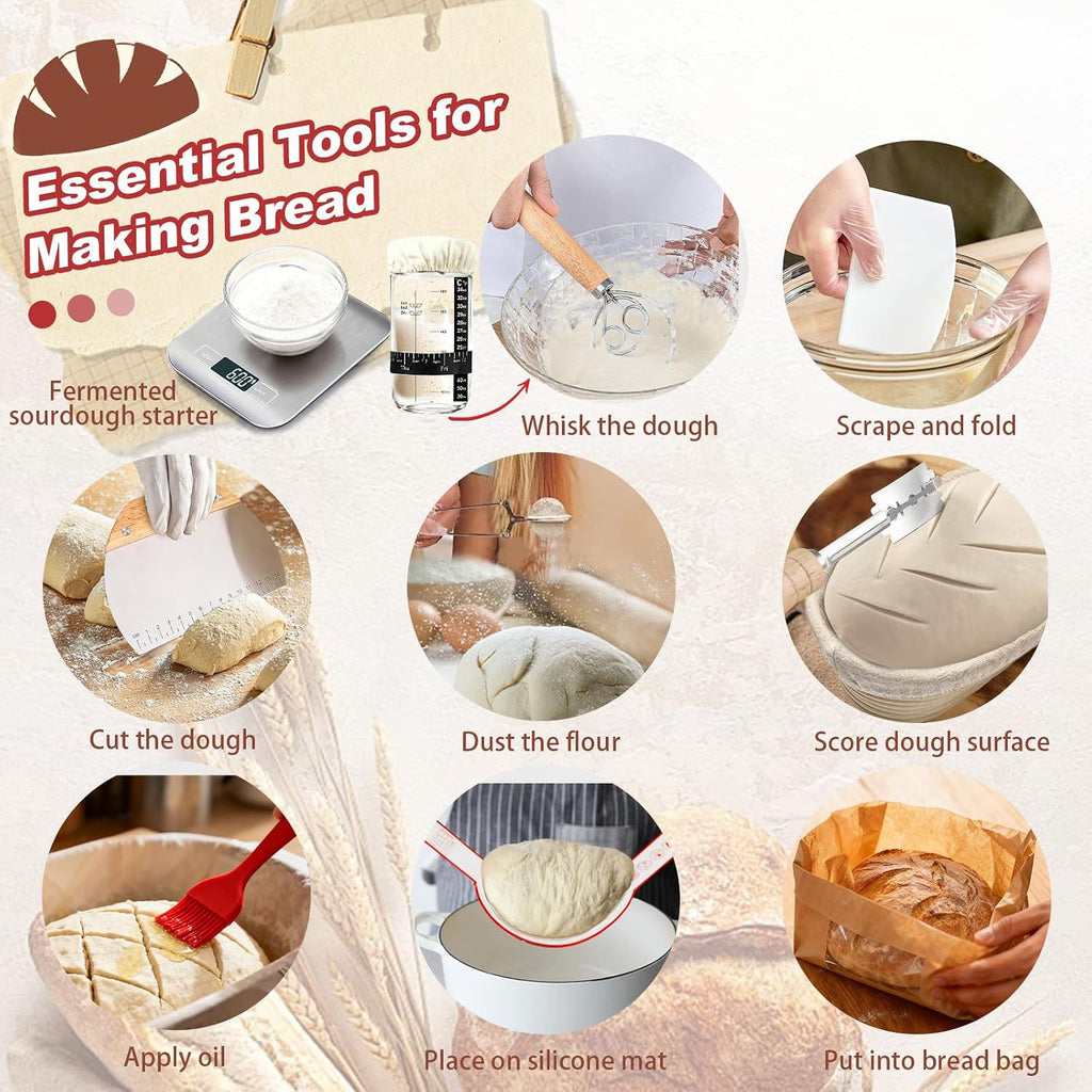 Sourdough Starter Kit with Scale, Glass Jar, Banneton Bread Proofing Basket