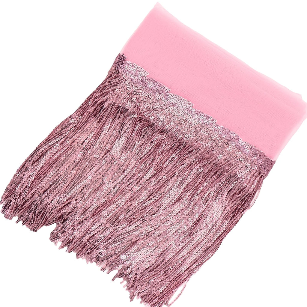 9.5 Yards Pink Fringe Trim Lace Sequin Fringe Ribbon