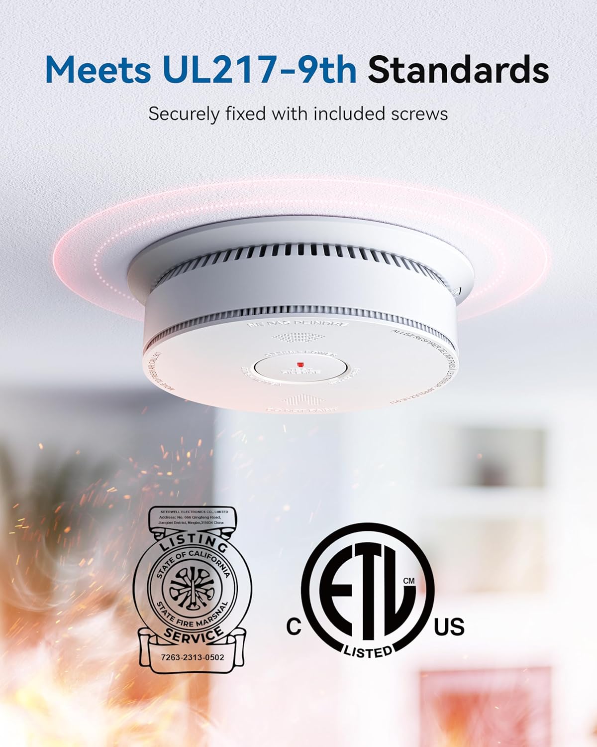 Smoke Detector 10 Year Battery Operated, Smoke Alarm with Photoelectric and Rlectrochemical Sensors, Fire Alarm with