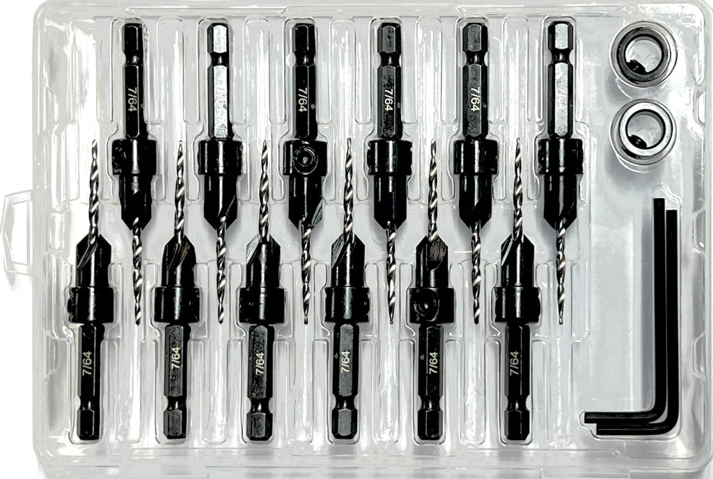 FTG USA 12 Pc #4 (7/64") Tapered Countersink Drill Bit Set with 2 Stops