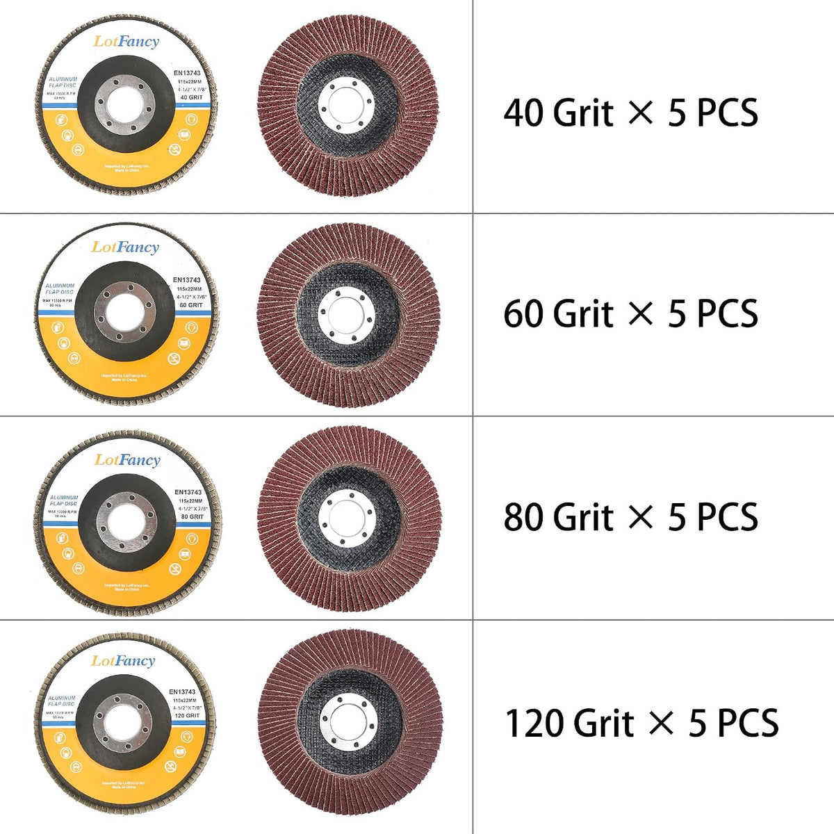 LotFancy Angle Grinder Sanding Disc for Metal & Wood, 4 1/2”, 20 Flap Discs