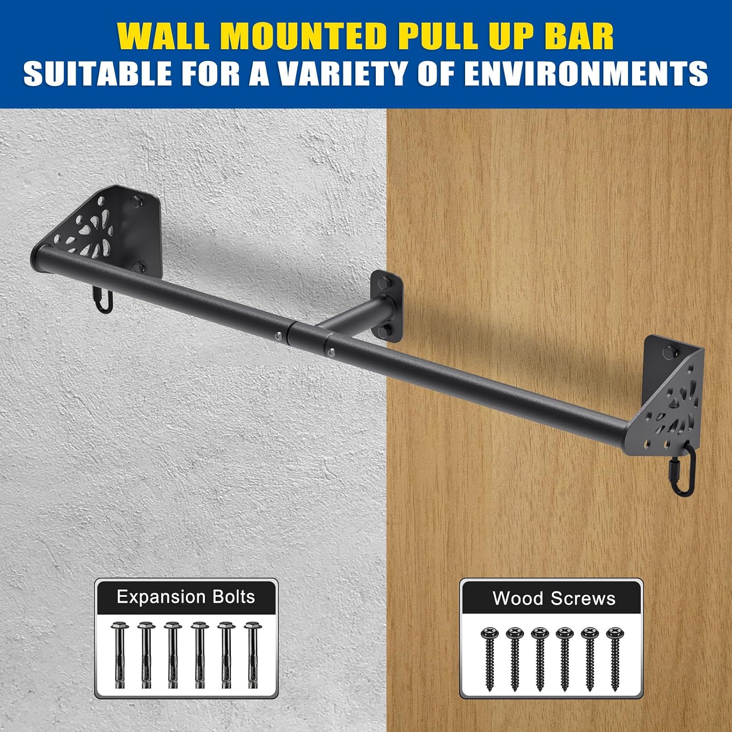 Wall Mounted Pull Up Bar - Heavy Duty 500 LB Capacity Doorway Chin Up Bar for Home Gym, Sturdy Steel Construction