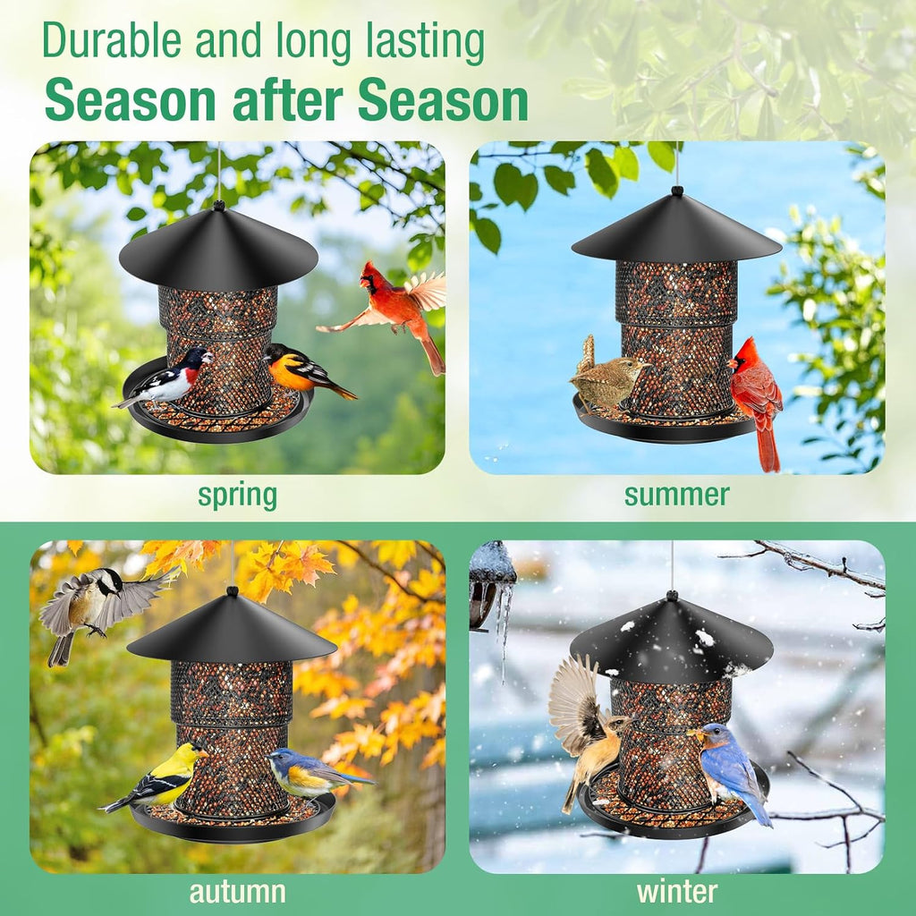 Bird Feeder for Outdoor, 3.6LB All Metal with Roof, Chew Proof