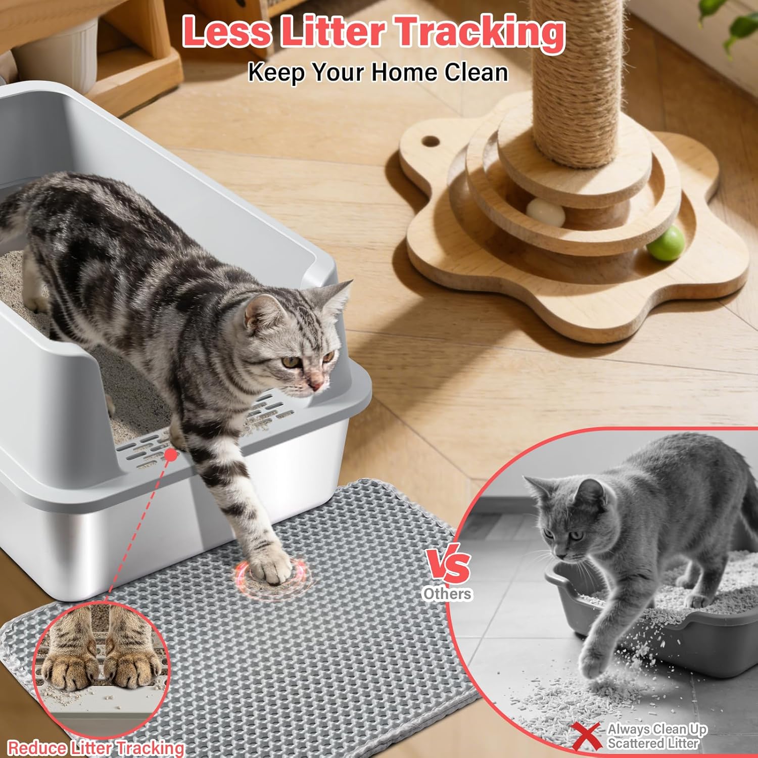 Stainless Steel Litter Box for Kittens, Senior and Big Cats, Extra Large Metal Litter Box with High Sides Lid, Leak
