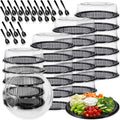 24 Pack Disposable Serving Tray with Lid Black, 12 Inch
