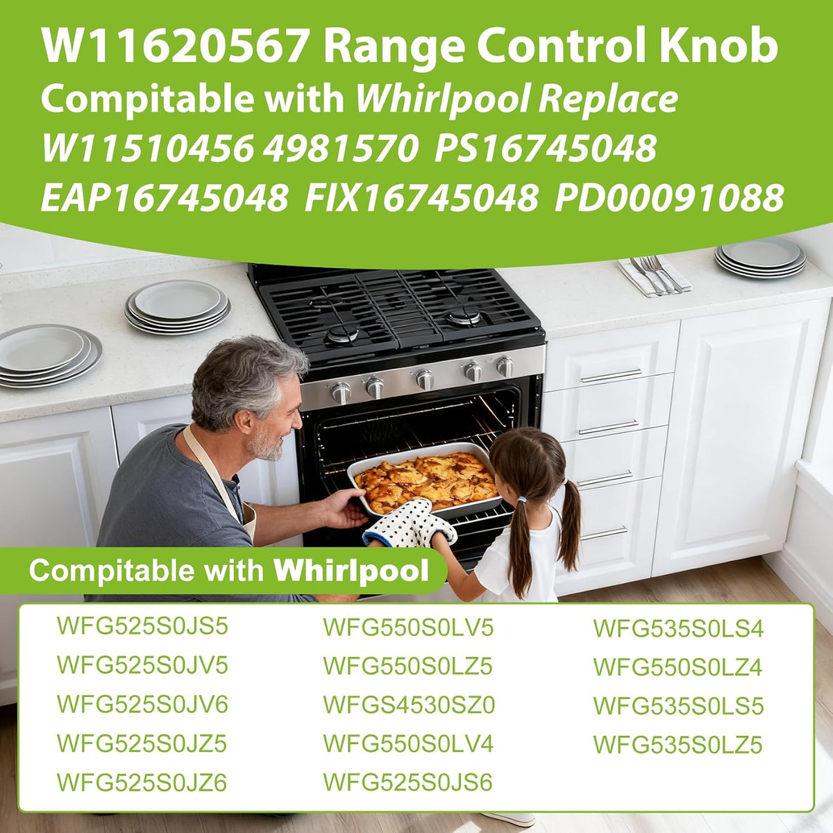 5PCS W11620567 W11510456 Knob Compatible with Whirlpool Stove WFG525S0JS5