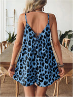 Women's Summer Spaghetti Strap Loose Leopard Romper Casual Short Jumpsuit