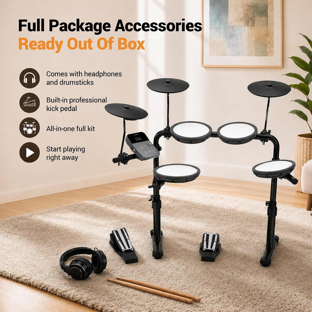 MOSEN Electronic Drum Kit for Beginners, 20 Kits & 68 Sounds | 8" Mesh Snare & 7" Toms, Full Wrap 8" TPE Cymbals