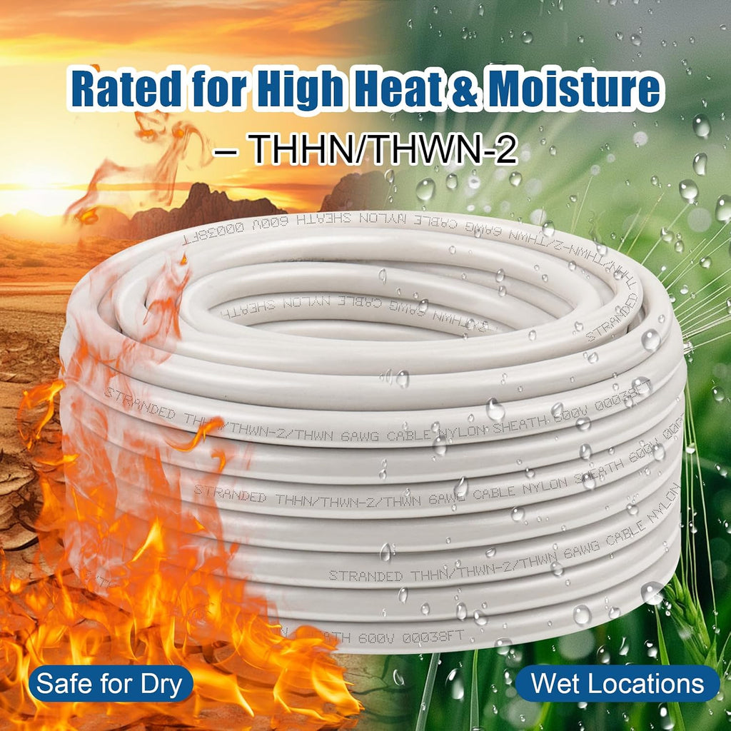 THHN Wire 14 Gauge 25 FT Stranded Copper Wire, White