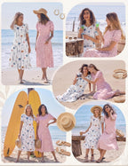 Womens Summer Dress Casual Midi Dresses 2026 Short Puff Sleeve Flare Dress Pleated Flowy Sundress with Pockets