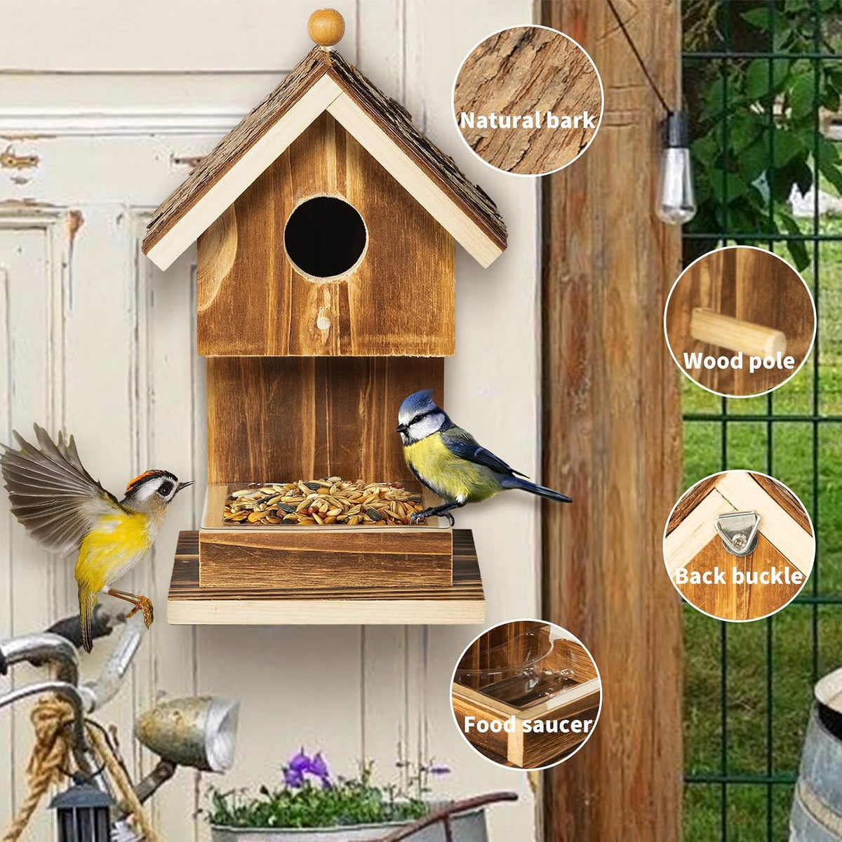 Bird Houses for Outside Hanging Bird House Feeder for Hummingbirds Cardinal Wren Bluebird Wild Birds Small Natural