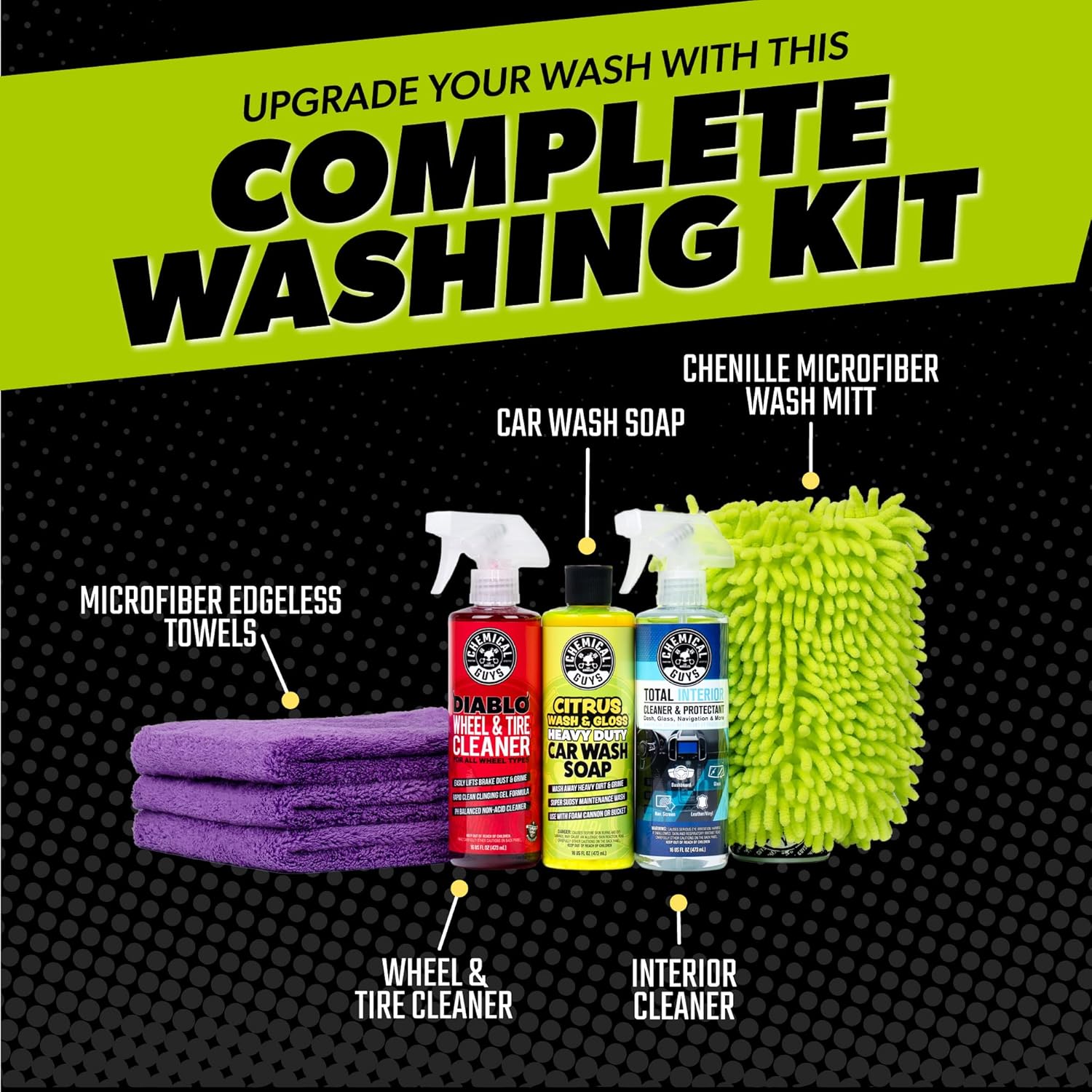 Car Cleaning Kit - with Car Wash Soap, Wheel Cleaner, Total Interior, Car Wash Mitt - Interior and Exterior Wash Kit