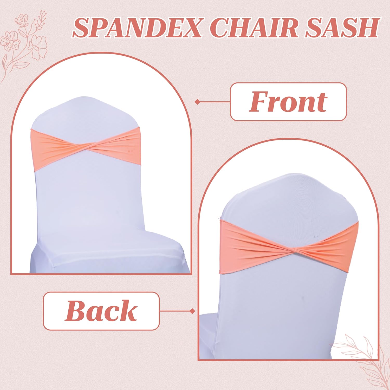 Pack of 25 Spandex Chair Sashes Without Slider Buckles – Peach