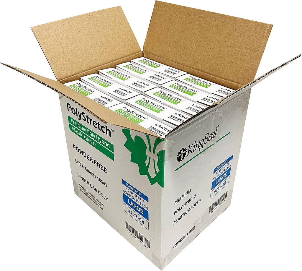 2000 Count PolyStretch TPE Poly Hybrid Disposable Gloves, Powder-Free, Vinyl Glove Substitute, Size Large - 10 Boxes