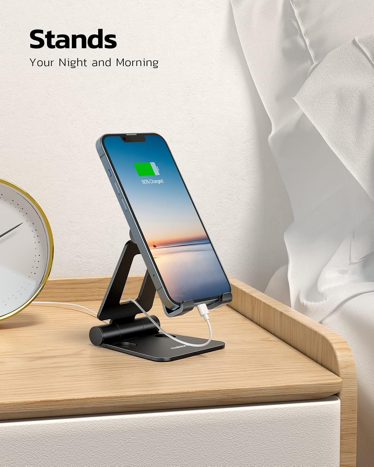 Dual Folding Cell Phone Stand, Fully Adjustable Foldable Desktop Phone Holder Cradle Dock Compatible with iPhone 17