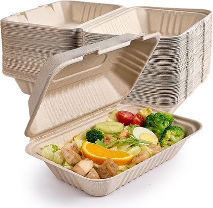 75 Pack Compostable Clamshell Take Out Food Containers, 9x6 inch