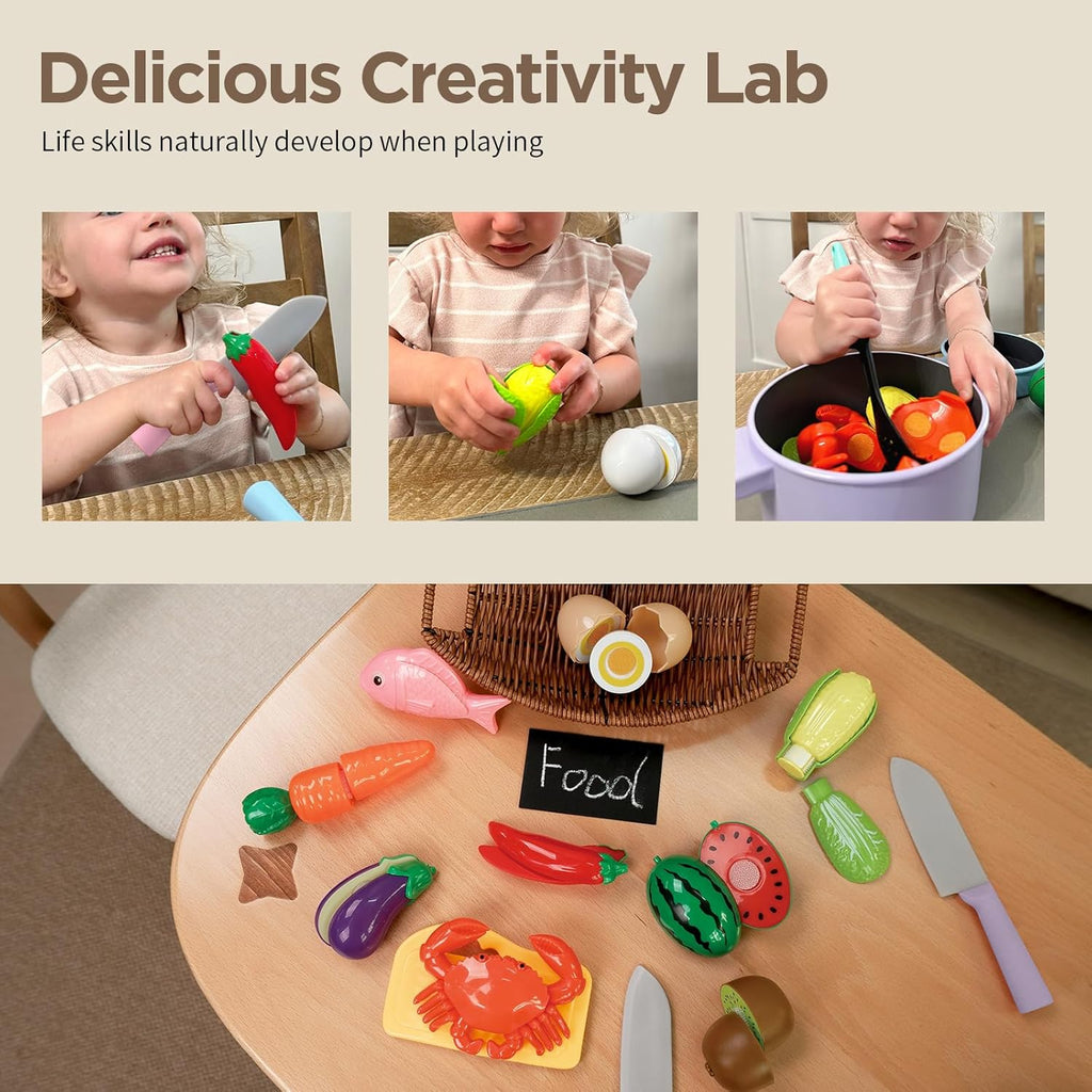 Kids Play Kitchen Accessories - Complete Cooking Toy Set with Pots, Pans & Utensils for Toddlers 1-3, Learning