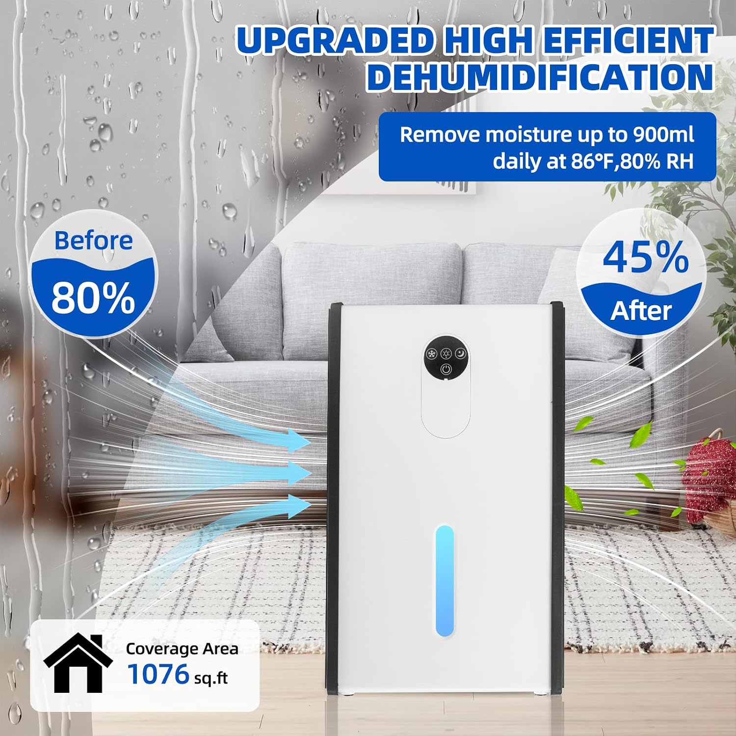 Dehumidifier for Basement, 1076 sq.ft Dehumidifiers for Home Bedroom Bathroom RV with Drain Hose, 72 OZ Quiet