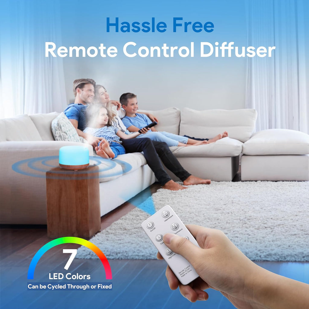 Essential Oil Diffuser for Home, 500ML Aromatherapy Humidifier | with Remote Control, 7 Color LED Lights, Quiet Cool