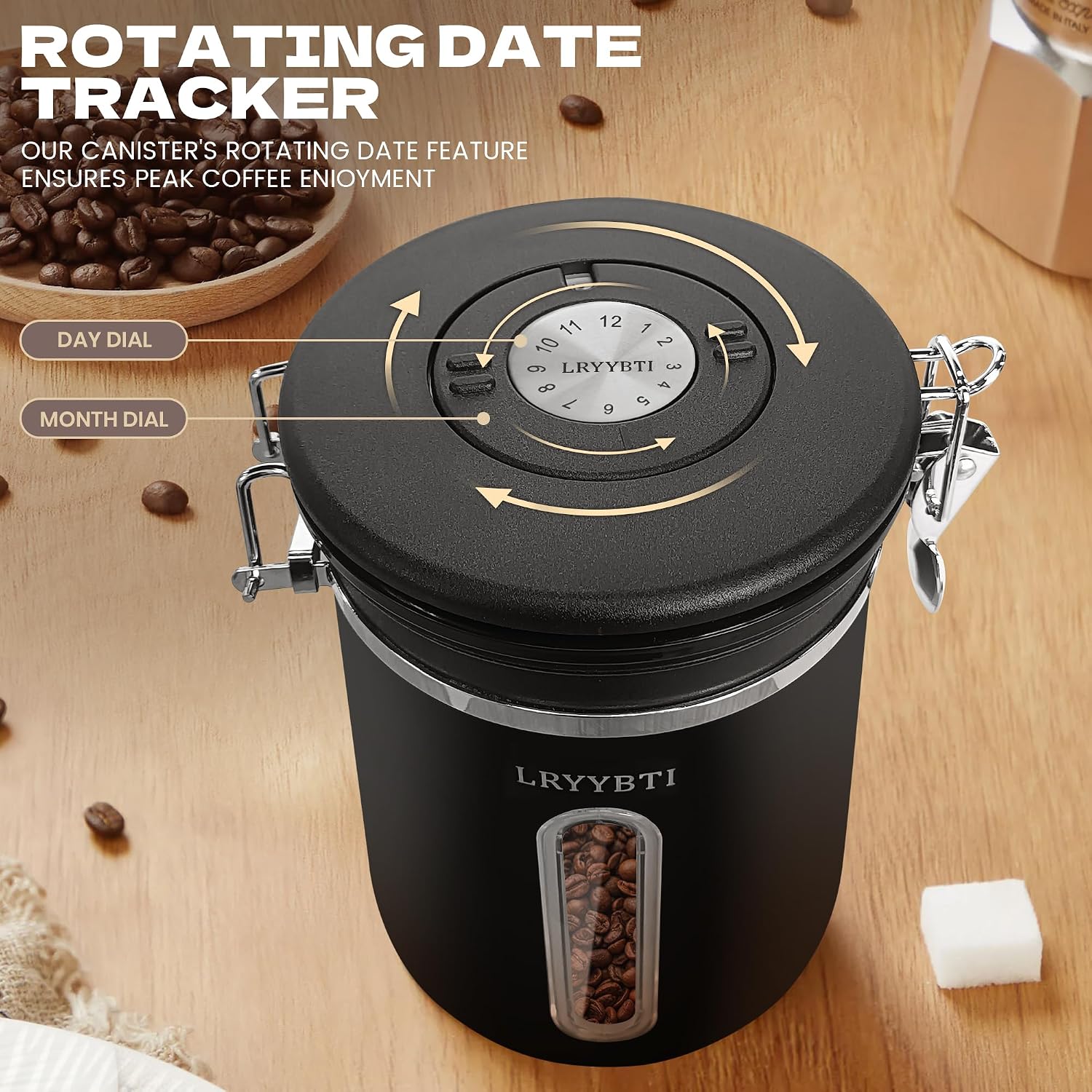 Coffee Canisters with Window,Airtight Coffee Container，22oz | Scoop，Date Tracker，Food Storage Organizers for