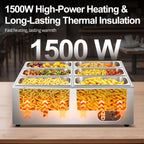 Commercial Food Warmer 48 Qt Stainless Steel Steam Table Countertop Buffet Warmer, 6-Pan 1500W Electric Bain Marie