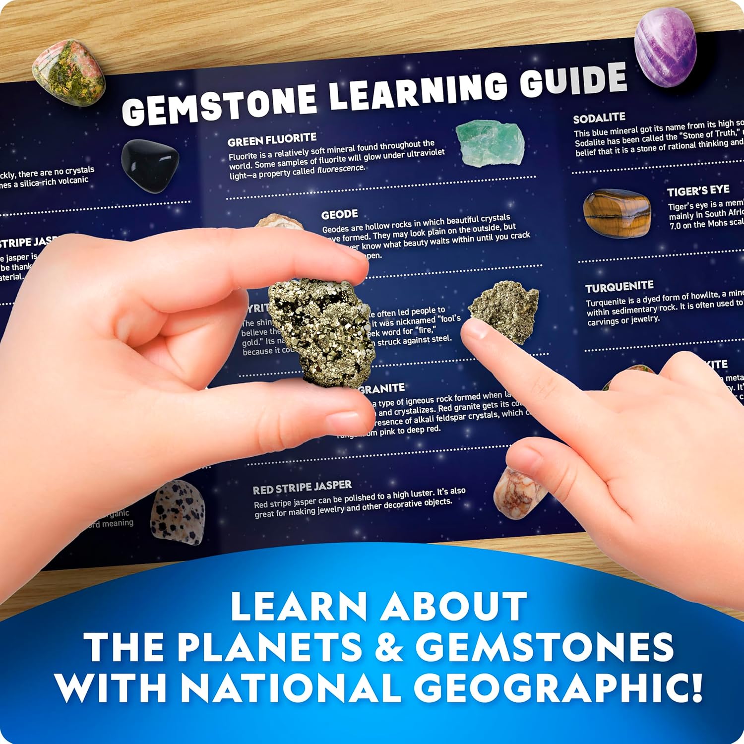 National Geographic Space Gemstone Dig Kit with 16 Real Specimens | 8 Planet-Shaped Dig Bricks, 16 Rocks and