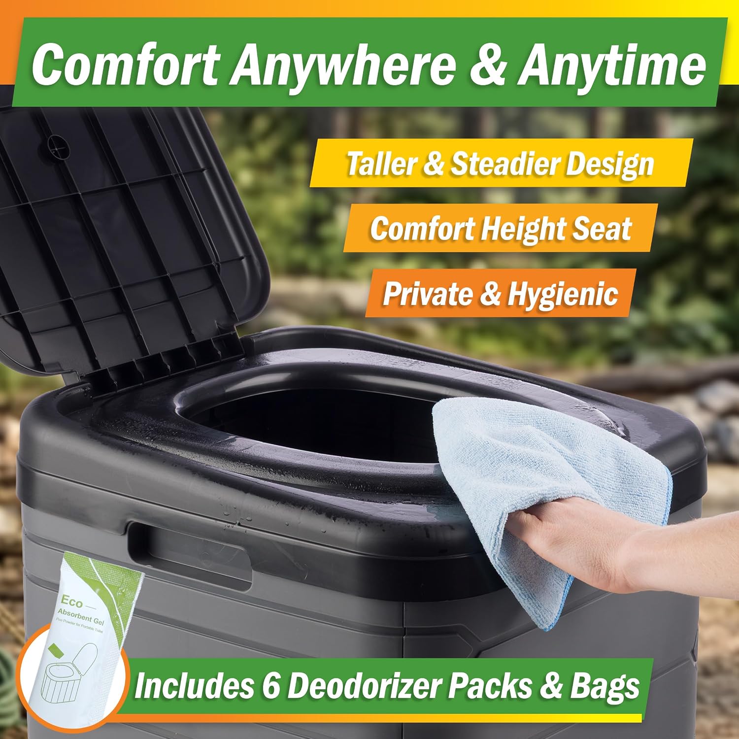 Large Portable Toilet for Adults - 400lb Capacity Portable Camping Toilet for Adults with Lid - Folding Travel Potty