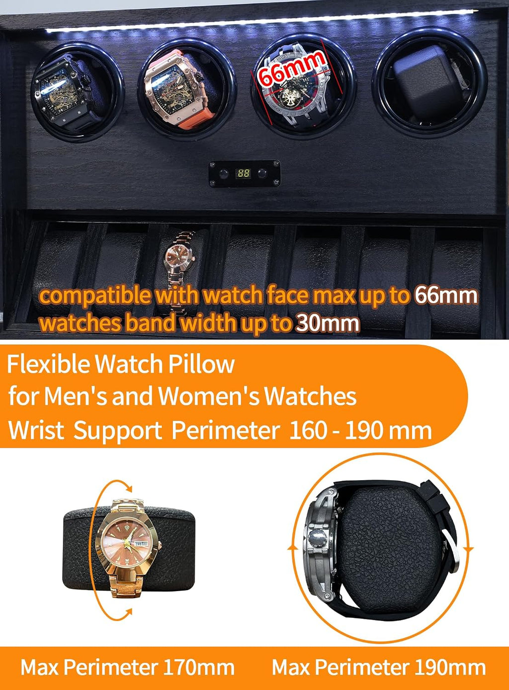 Watch Winders for 2/4/6/8 Automatic Watches, Watch Rotator Box for Rolex | 15 Rotation Modes Display Case Extra