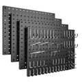 Peg Board, 4 Pack Metal Black Pegboard Panels with 50 Hooks