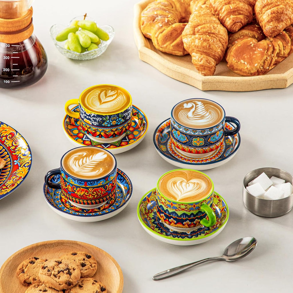 4 Oz Bohemian Espresso Cups Set of 4 with Stand