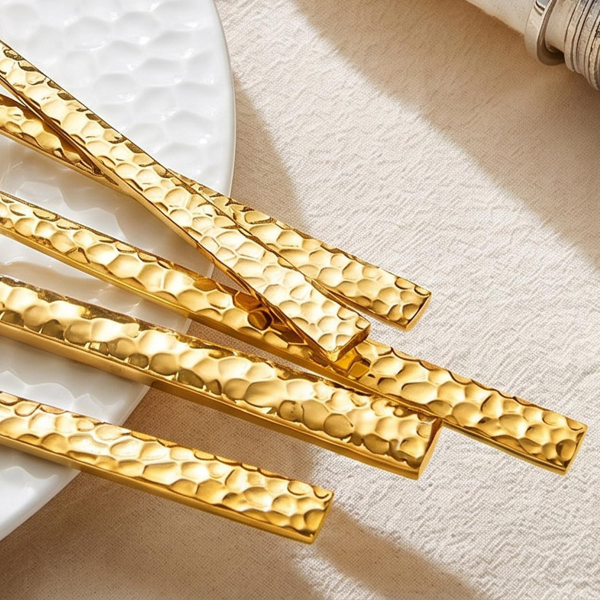 40 Piece Gold Silverware Set, 18/10 Stainless Steel Hammered Flatware for 8