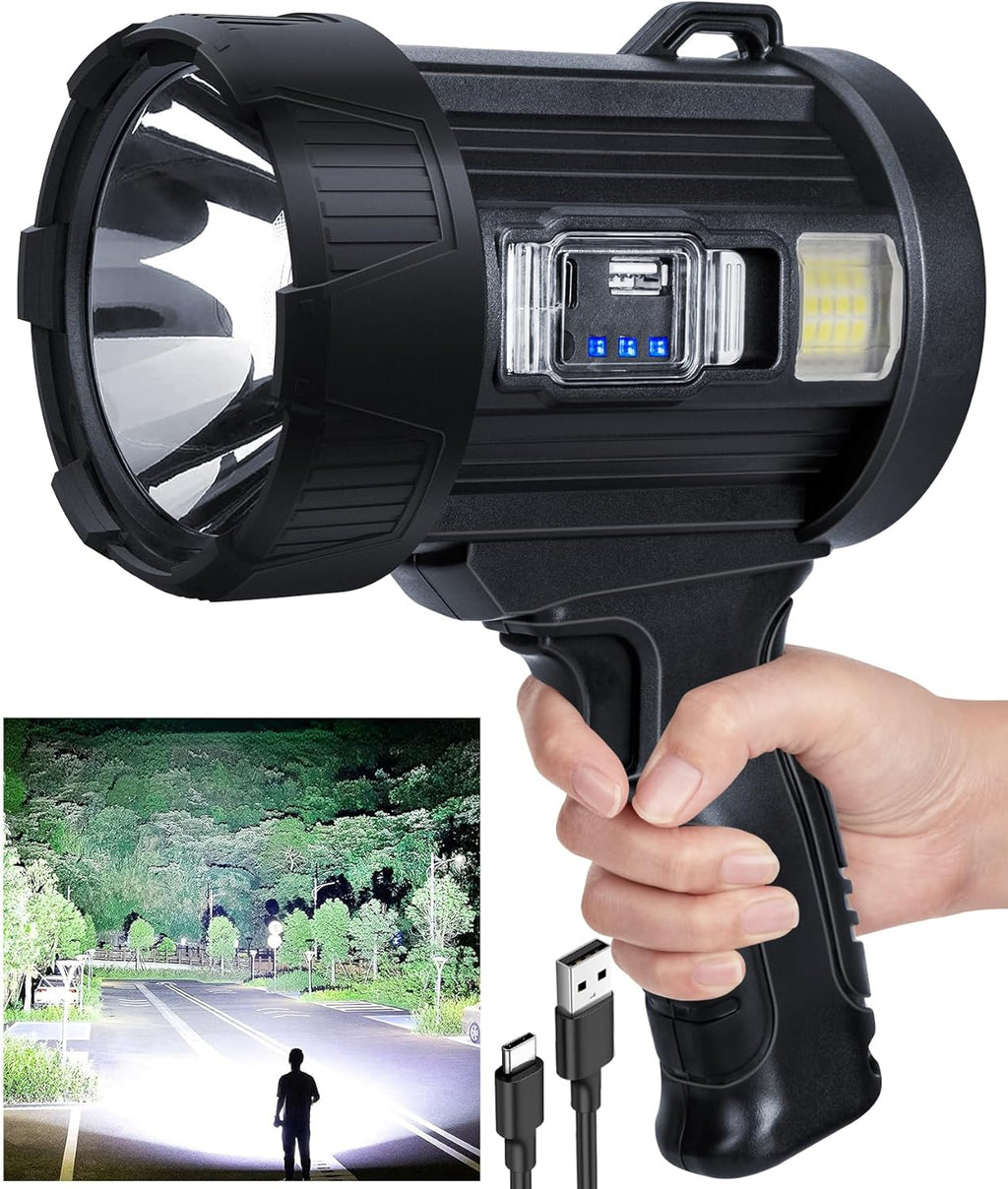 Rechargeable Spotlight,2000000 LM Super Bright Handheld Spot Light LED Flashlight High Lumens,Powered Spotlight Large