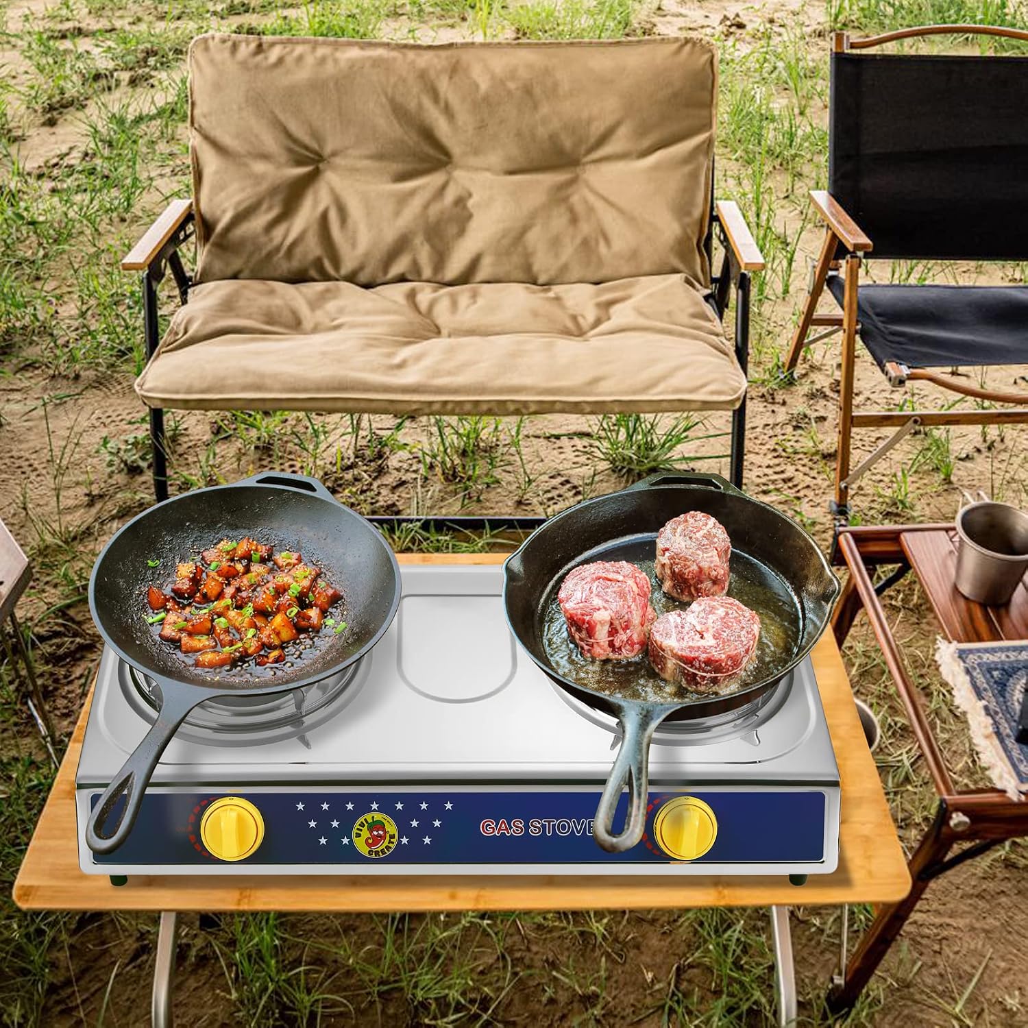 2 Burner Propane Stove, [20000 BTU] Portable Camping Gas Cooktop with Auto Ignition, Stainless Steel Outdoor Cooker