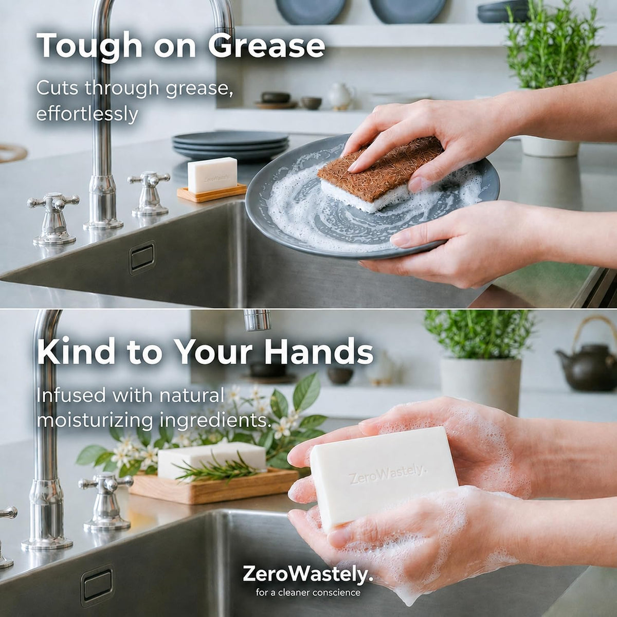 Unscented Dish Soap Bar - Value Pack of 3 Solid Soap Block 16oz - UnScented, Long Lasting, Skin Friendly