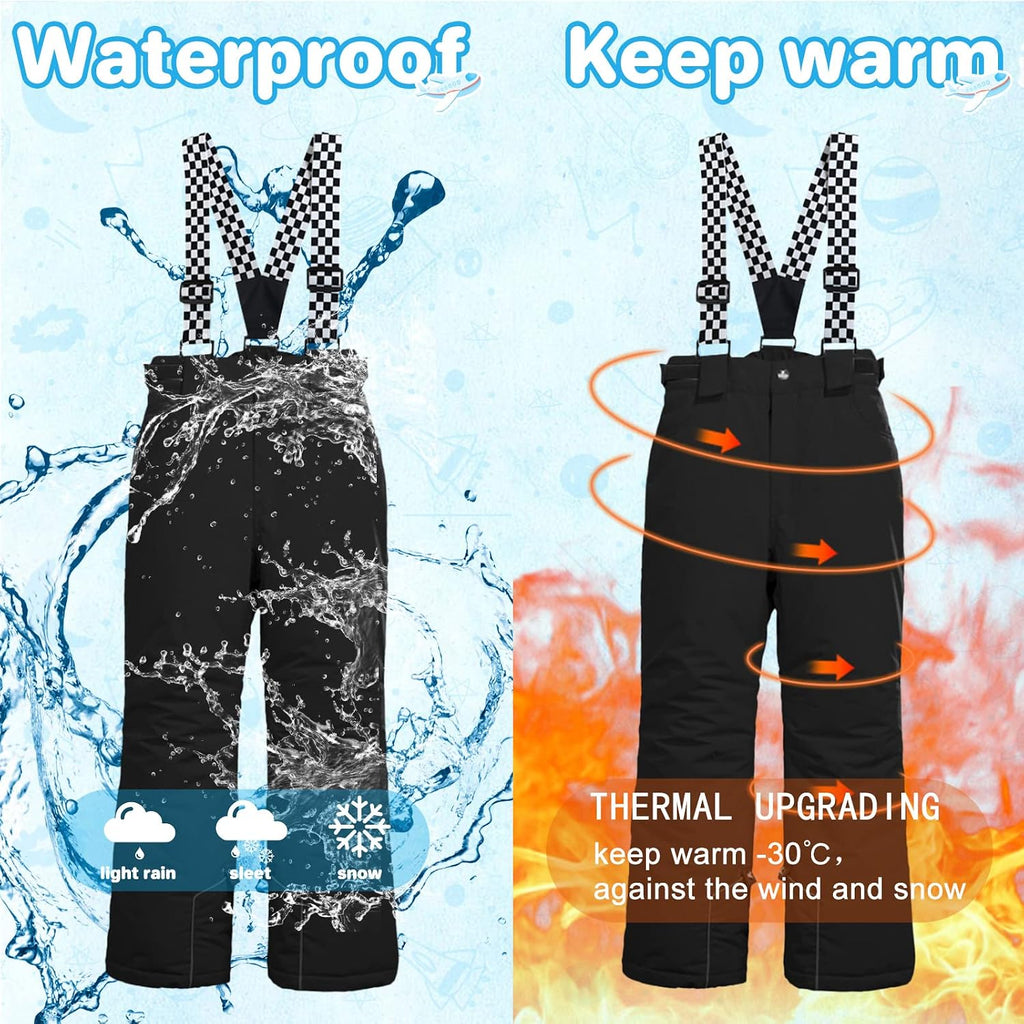 Kid's Snow Bib Pants Winter Waterproof Windproof Ski Pants Insulated Snowboard Overalls for Boys Girls