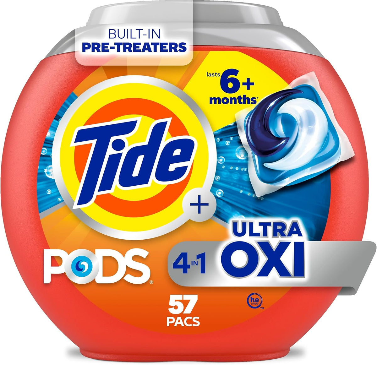 4-n-1 Ultra Oxi PODS Laundry Detergent Pacs, 57 Count, HE Compatible, Built in Pre-treater for Stains